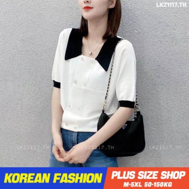 plus-size-เสื้อผ้าสาวอวบ-เสื้อยืดสาวอวบอ้วน-ไซส์ใหญ่-ผู้หญิง-ทรงหลวม-แขนสั้น-คอบัว-สีดำ-ฤดูร้อน-สไตล์เกาหลีแฟชั่น