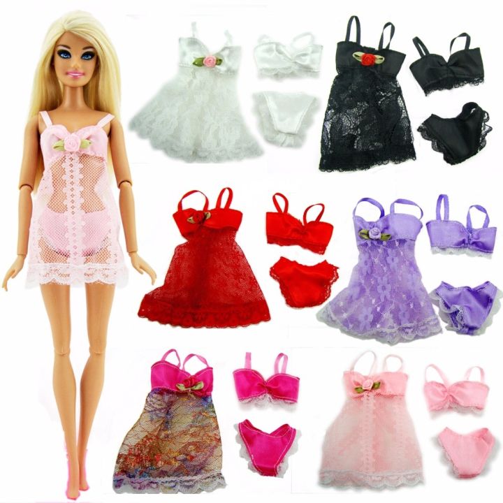 Cheap Sexy Pajamas Lace Doll Clothes For Barbie Doll Lingerie for 1/6 BJD  Doll Dress + Bra + Underwear Clothes for 1:6 Dolls Kids Toy