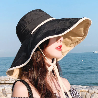 [hot]Fashion Women Sun Protection Beach Cap Spring Summer Sunscreen Hat Big Brim Bucket Hat Edge Anti-ultraviolet Uv Sun Hat UPF 50+