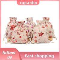 RUPANBO039392692 เครื่องประดับ กระเป๋าเก็บของ ซานต้าสตาร์ ถุงของขวัญเชือกรูดคริสต์มาส บรอนซิ่ง ฝ้าย สายรัด