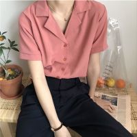 【Ready stock】S-2XL Summer chiffon suit short sleeve shirt Korean white womens blouse