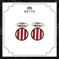 [SETTE] Round Strip Cufflinks Red &amp; White Silver 925 Rhodium Plated With Enamel - BTS3747-M2 [เซตเต้] คัฟลิงค์รูปเส้นแถบ ลงยาสีแดงและขาว ตัวเรือนเงิน 925 ชุบโรเดียม