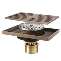 Bathroom Drain Brass Square Shower Floor Drain Trap Waste Grate with Hair Strainer Deodorant Floor Drain