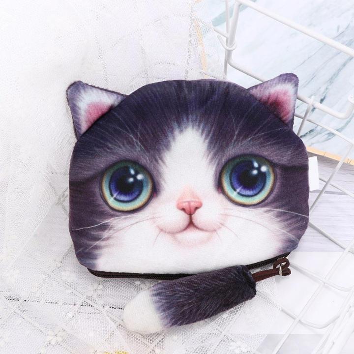pingchuishop-กระเป๋าสตางค์ผู้หญิงลายการ์ตูนแมวศูนย์แมวถุงซิปเหรียญหัวแมวแมวหน้าใหญ่หางเล็ก