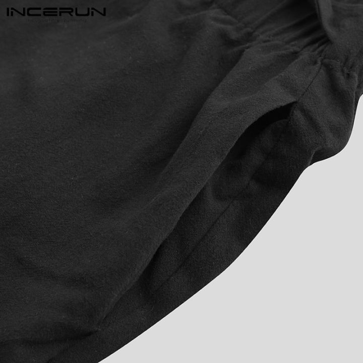 incerun-กางเกงขากว้าง-เอวยางยืด-สีดำ-สำหรับผู้ชาย