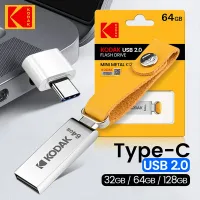 KODAK แฟลชไดรฟ์ K122 USB2.0 Pendrive 16GB 32GB 64GB แฟลชไดรฟ์ USB แฟลช USB โลหะเมมโมรี่ดิสก์ OTG ส่งฟรี + อะแดปเตอร์ Type-C