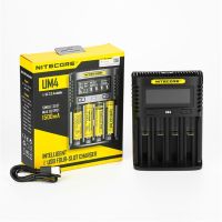 NITECORE UM4 USB สี่ช่อง QC C4 VC4 LCD Smart Charger IMR INR ICR Li-ion AA 18650 14500 16340 26650 ชาร์จ 3.7 1.2V 1.5V แท้100%  (สีดำ)