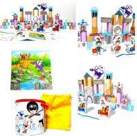 TheWoodyToys ของเล่นไม้ชุดสร้างปราสาทเจ้าชาย  66 PCS มีประป๋องพร้อมถุงผ้าและจิ๊กซอว์