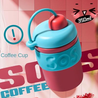 Coffee Cup Insulation Cup Creative Ceramic Inner Womens Accompanying Portable Straw Cup Cute Cold Insulation Summer Student Cup