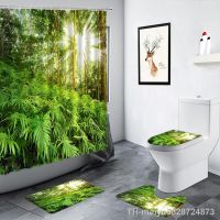 【hot】●  Landscape Set Jungle Trees Scenery Non-slip Toilet Mats Shower Curtain