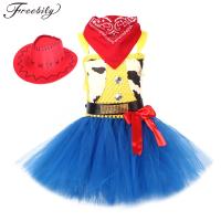 Kids Girls Western Cowgirl Cosplay Costumes Cutout Tutu Dress with Belt Bandana Hat Halloween Theme Party Cowboy Roleplay Outfit