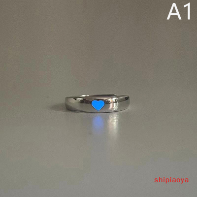 Shipiaoya แหวนหัวใจเรืองแสงแฟชั่นสีเข้มปรับได้สีเงินสีชมพูสีฟ้าอ่อนเครื่องประดับของขวัญสำหรับคนรัก