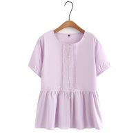 【มีไซส์ใหญ่】Plus Size XL-4XL Womens False Button Short Sleeve White Purple Summer Shirts Oversized Elegant OL Blusas Ladies Female Tops