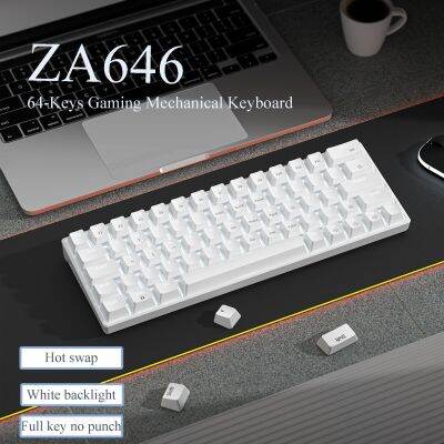 ◐┇┋ ZA646 64 Keys Mini Gaming Mechanical Keyboard Hot Swap White Backlight USB Type-C Wired Mechanical Keyboard For PC Computer