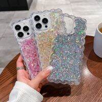 เคสโน้ตบุ๊คหลากสีซิลิโคนนิ่มรูปคลื่นกากเพชรสำหรับ iPhone 14 13 12 11 Pro Max X Xr Xs 7 8 6 6S Plus SE เคสหยิกอีพ็อกซี่กากเพชรสุดหรู