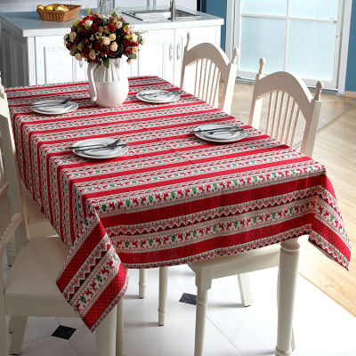 ผ้าปูโต๊ะผ้าฝ้ายโพลีเอสเตอร์รูปการ์ตูนจาก Dihe ผ้าปูโต๊ะลายเกล็ดหิมะกวางแดงต้นคริสต์มาสผ้าปูโต๊ะ