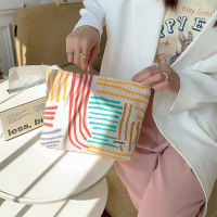 35201 Corduroy Line Cosmetic Bag Color Stripe Contrast Color Clutch Bag Portable Storage Bag Striped Simple Student