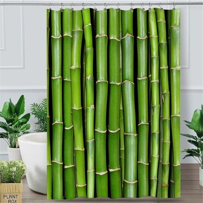 Fabric Shower Curtain Green Bamboo 3D Print Bathroom Curtains Waterproof Mildew Proof with Hooks Cortina De Ducha Bath Curtain