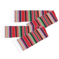 2 Pack 14 By 84 Inch Mexican Table Runner 14 x 84 Inch Mexican Party Wedding Decorations Fringe Cotton Serape Blanket Table Runner(Red