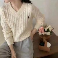 HOT14★Fashion Solid Women Long Sleeve Knitted Sweaters Elegant Spring Autumn Slim V-Neck Cal Korean Basic Bottoming Pullovers Tops