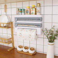 Kitchen Plastic Refrigerator Cling Film Storage Cutting Rack Wrap Cutter Tin Foils Paper Towel Holder Kitchen Shelf Hang Holder