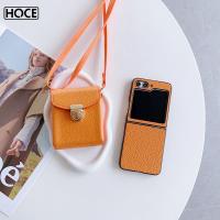 HOCE ZFlip5 Clemence เคสโทรศัพท์หนัง PU สำหรับ Samsung Galaxy Z พลิก4 Flip5 ZFlip3 5G สายกระเป๋า Crossbody ถุงคลุมกระเป๋ามินิการ์ด