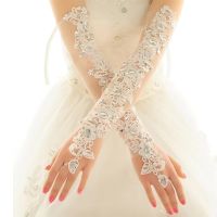 ◘ Opera Length Long Wedding Dress Gloves Crystals Diamond Gauze Embroidery Elegant Womens Lace Bridal Gloves Wholesale Cheap Price