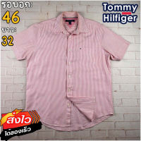 Tommy Hilfiger®แท้ อก 46 เสื้อเชิ้ตผู้ชาย ทอมมี่ ฮิลฟิกเกอร์ สีชมพู แขนสั้น เนื้อผ้าดี