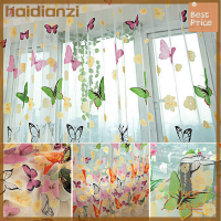 Haidianzi 1 X แผงผ้าม่านอย่างเดียวหน้าต่างพิมพ์ลายผีเสื้อ Penyekat Ruangan Tulle 1M * 2M