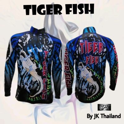 เสื้อตกปลา JK THAILAND ลาย Tiger Fish สีน้ำเงิน ป้องกันรังสี UV 80-90% สีไม่ตก แห้งเร็ว