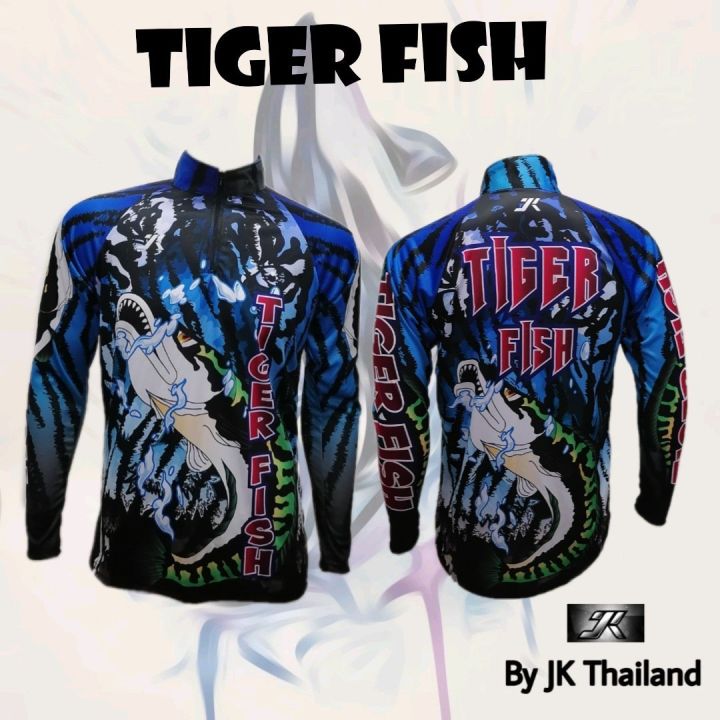เสื้อตกปลา-jk-thailand-ลาย-tiger-fish-สีแดง-ป้องกันรังสี-uv-80-90-สีไม่ตก-แห้งเร็ว