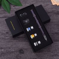 New Glass Dip Pen And Ink Set Handmade Dip Pencils Gift Box Glass Dip Pens And Blue Creative Bamboo Style Pens Gifts