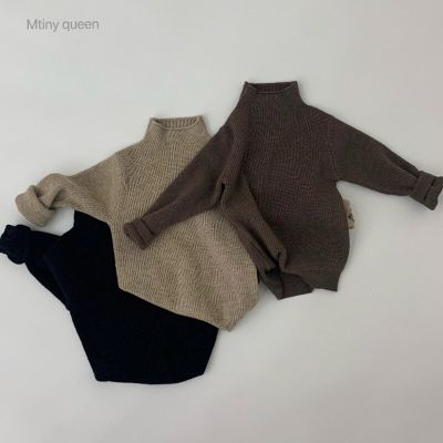 2023 New Children Clothing Kids Pullover Sweaters Solid Color High Collar Long Sleeve Autumn Spring Baby Boys Girls Pullover