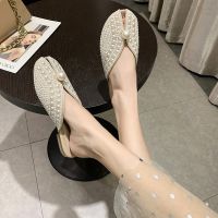 ♠ Baotou Half Slippers Women 2022 Summer New Fashion Wild Flat Net Red Sandals Lazy Pearl Slippers