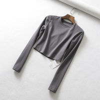 BRADELY MICHELLE crop tops for Women Sexy female o-neck long-sleeve solid t shirt