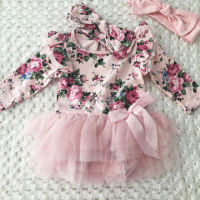 Newborn Toddler Baby Girl clothes set Floral fly sleeve Tutu Lace Dress Clothes+headband outfit clothes set  by Hs2023