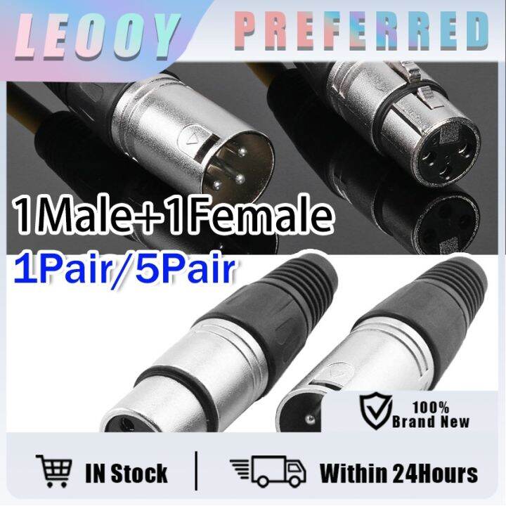 Pair Xlr Pin Female Male Mic Jack Plug Cable Terminals Audio Adapter