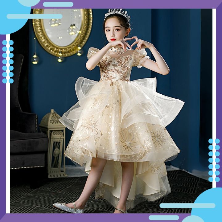 Váy công chúa bé gái thiết kế cao cấp cho bé đi dự tiệc phù dâu từ 2 đến 10  tuổi màu đỏ ngắn dài tay DBG110  MixASale