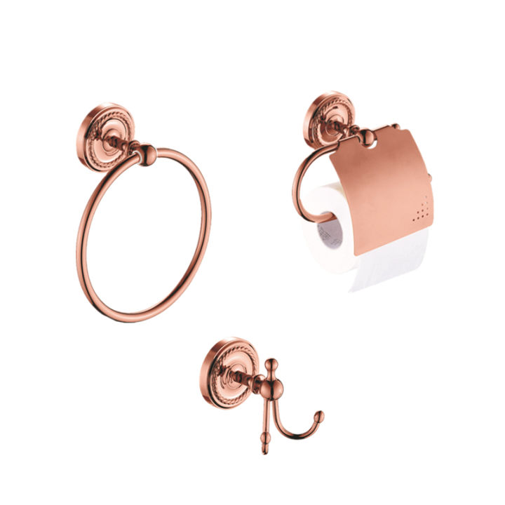 20212 Pcs Antique Rose Gold Brass Towel Ring Toilet Paper Holder Polished Coat Hook Wall Mounted Robe Hook Bathroom Accessories Set