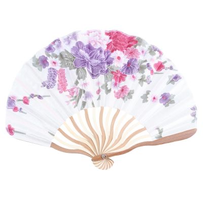 Bamboo Flower Printed Japanese Style Foldable Hand Fan Gift Decor