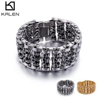 KALEN Punk 316สแตนเลสหลาย Skull หัวกำไลข้อมือสวยๆสำหรับชาย Biker โซ่มือสร้อยข้อมือเครื่องประดับ