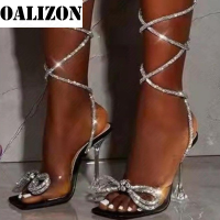 Summer 2022 New Strappy Thigh High Sandals y Over The Knee High Heels Women Shoes Fashion Crystal Bow Party Pumps Lady Slides