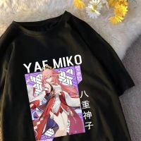 【New】Yae Miko Tshirt Genshin ผลกระทบเสื้อยืดผู้หญิงการ์ตูน T เสื้อสาวขนาดใหญ่ Tees เกมน่ารักพิมพ์เสื้อผ้า100% Cotton Tees-เสื้อ