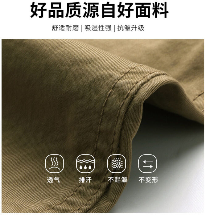 junpinmingbo-ขายดียิดขนาดใหญ่ผ้าฝ้าย-soft-breathable-thin-เอวยางยืดขาตรง6กระเป๋าชายหาดหลวมคาร์โก้แทคทิคอลกางเกงขาสั้นสำหรับฤดูร้อน