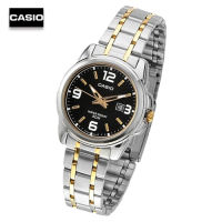 Velashop นาฬิกาข้อมือผู้หญิงคาสิโอ CASIO Standard สายแสตนเลส 2 กษัตริย์ หน้าปัดดำ รุ่น  LTP-1314SG-1AVDF,  LTP-1314SG-1A,  LTP-1314SG