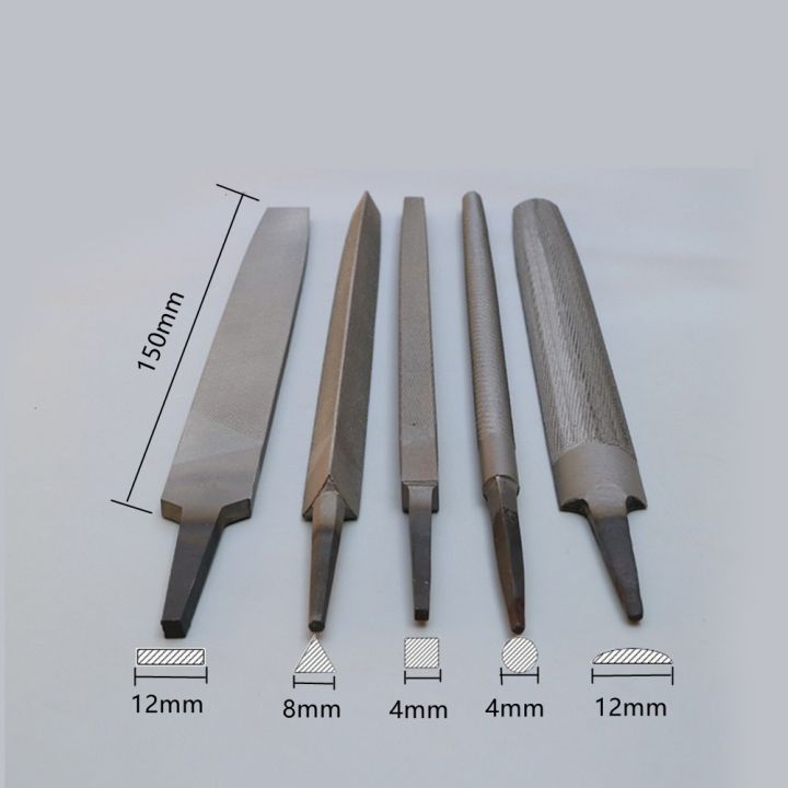 5pcs-6-inch-industrial-steel-files-set-flat-round-half-round-triangle-square-for-metalworking-woodworking-steel-rasp-file-flat