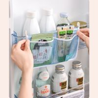 Refrigerator Side Door Storage Bag Double Layer Mesh Bag Hanging Fridge Divided Net Pockets Blue/White Kitchen Organizer Bags