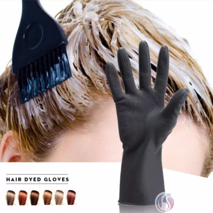 R&Y Hair Dye Gloves Black Reusable Salon Hair Colorist Latex Gloves