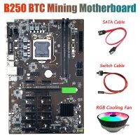 B250 BTC Miner Motherboard with RGB CPU Cooling Fan+Switch Cable+SATA Cable 12XGraphics Card Slot LGA 1151 DDR4 for BTC