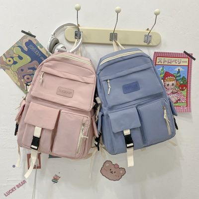 School Bags For Teenage Girls School Backpacks Women Nylon Bookbags Soft Solid Multi-Pocket Student Schoolbag Laptop Backpack